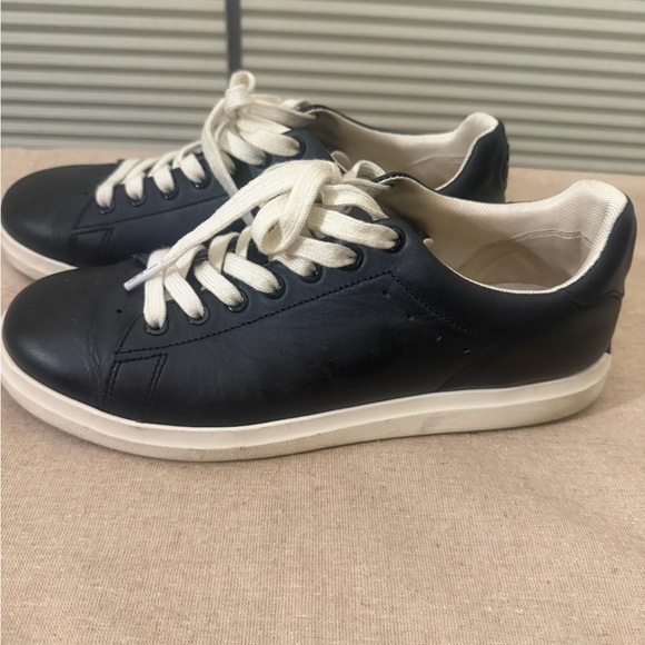Tory Burch Black Leather Sneakers with Cream Laces - Picture 3 of 5